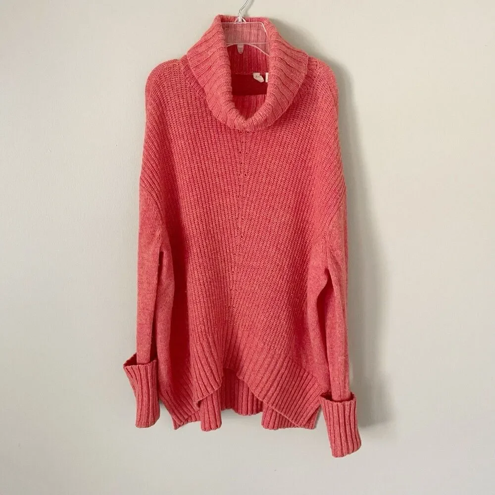 Anthropologie Moth Size M Coral Wool Blend Turtle Funnel Neck Sweater Pullover